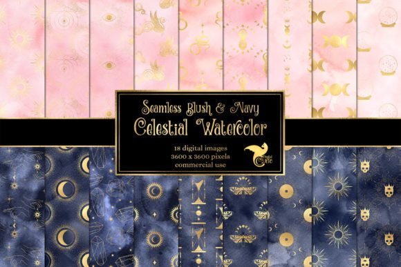 Blush-and-Navy-Celestial-Watercolor-17751909.jpg Papel Digital Tema blusch celestial - Imagem 1