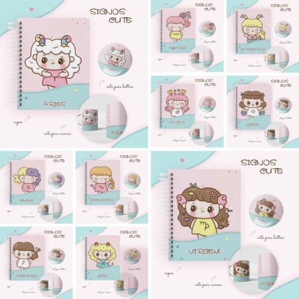 Kit Cadernos Signos Cute + Canecas - Imagem 1