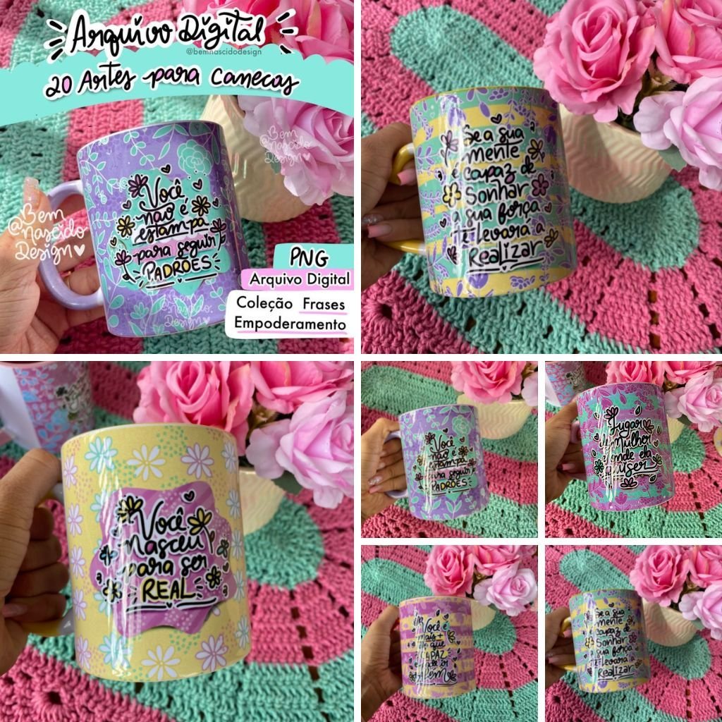 Canecas-Frases-Bem-Nascido-Design.jpg Kit 20 Estampas Canecas Frases - Imagem 1