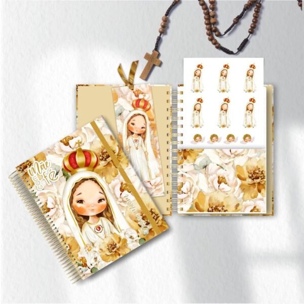 Combo 5 Miolos cadernos A5 + 6 bolsos + cartela adesivo N. Senhora de Fátima - Imagem 7