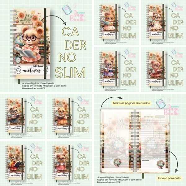 Caderno Slim Professora - Ursinha Vintage - Imagem 1