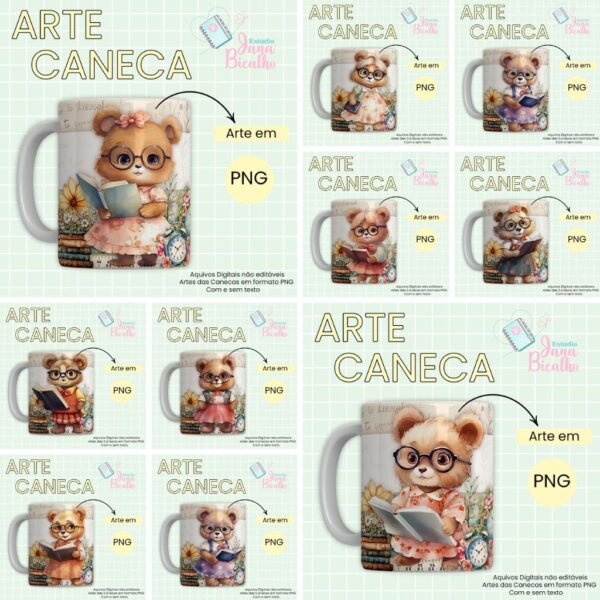 Estampas Canecas Ursinhos Vintage Professores - Imagem 1