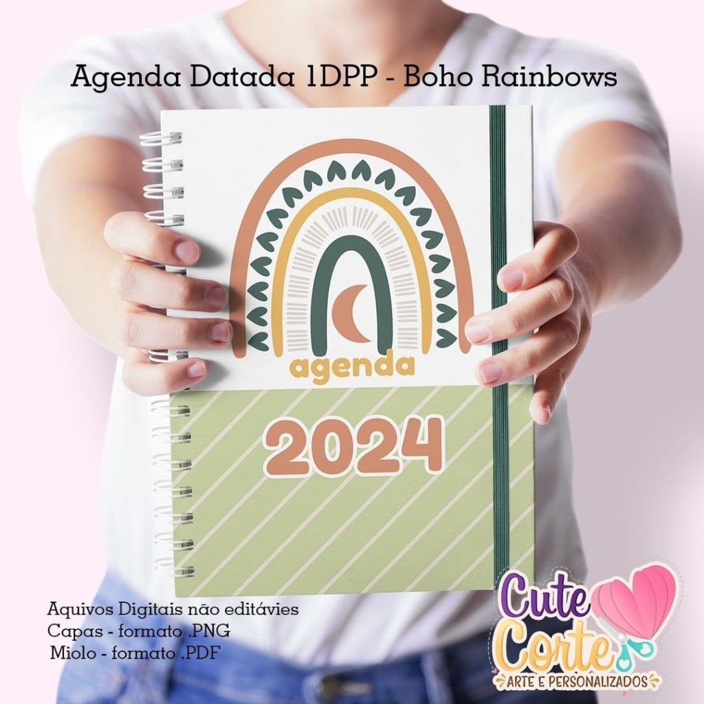 Cute-Corte-Agenda-Boho-Rainbows-3.jpg Agenda A5 Datada 1DPP - Boho Rainbows - Imagem 3