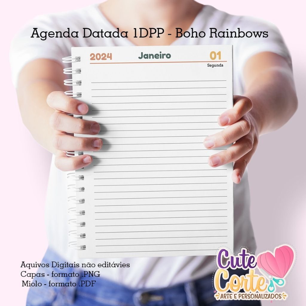 Cute-Corte-Agenda-Boho-Rainbows-6.jpg Agenda A5 Datada 1DPP - Boho Rainbows - Imagem 6