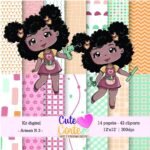 3 Kits Digitais – Meninas Artesã, Papéis Digitais e Cliparts - Imagem 2