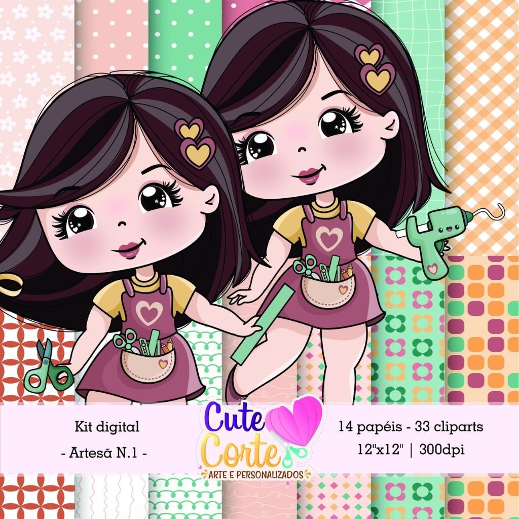 Cute-Corte-Kit-Digital-Artesa-6.jpg 3 Kits Digitais – Meninas Artesã, Papéis Digitais e Cliparts - Imagem 6