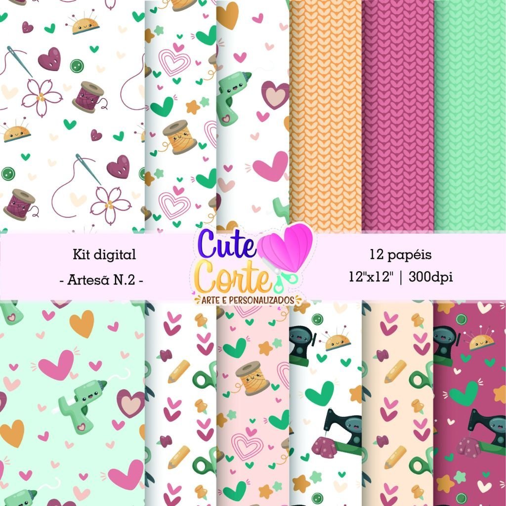 Cute-Corte-Kit-Digital-Artesa-8.jpg 3 Kits Digitais – Meninas Artesã, Papéis Digitais e Cliparts - Imagem 8