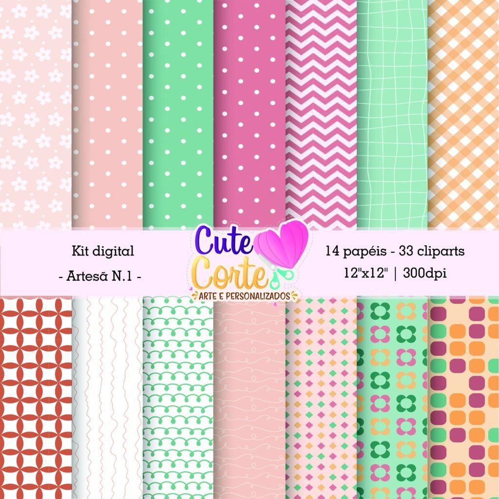Cute-Corte-Kit-Digital-Artesa-9.jpg 3 Kits Digitais – Meninas Artesã, Papéis Digitais e Cliparts - Imagem 9