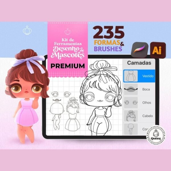 PREMIUM - Kit Ferramentas de Desenho de Mascotes - Procreate e Ai - Imagem 1