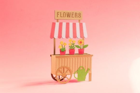Flower-Cart-Box-Card-65081744 Caixa Carrinho de Flores - Imagem 1