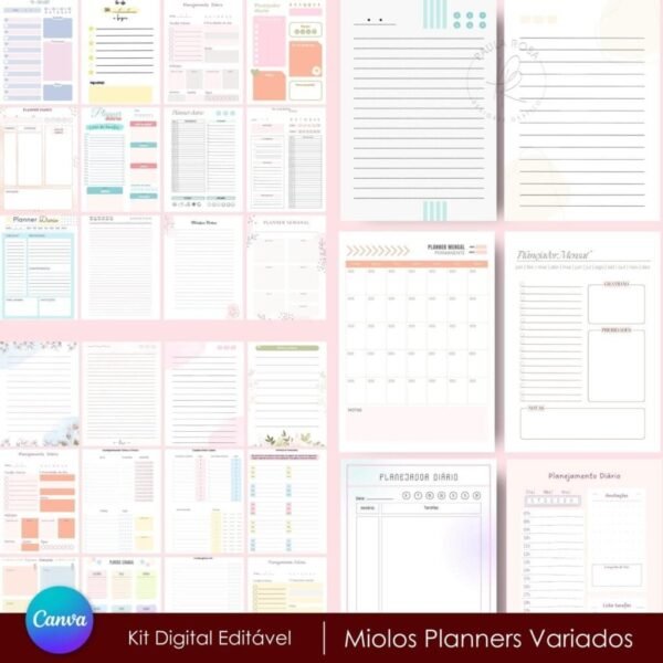 Kit Miolos Planners Variados - Editáveis no Canva - Imagem 1
