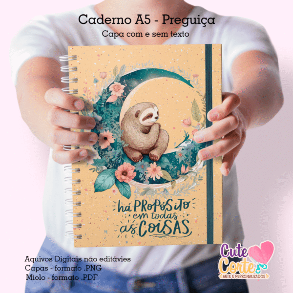 Caderno Pautado A5 + Bloquinho A6 – Preguiça (Cute Corte) - Imagem 1
