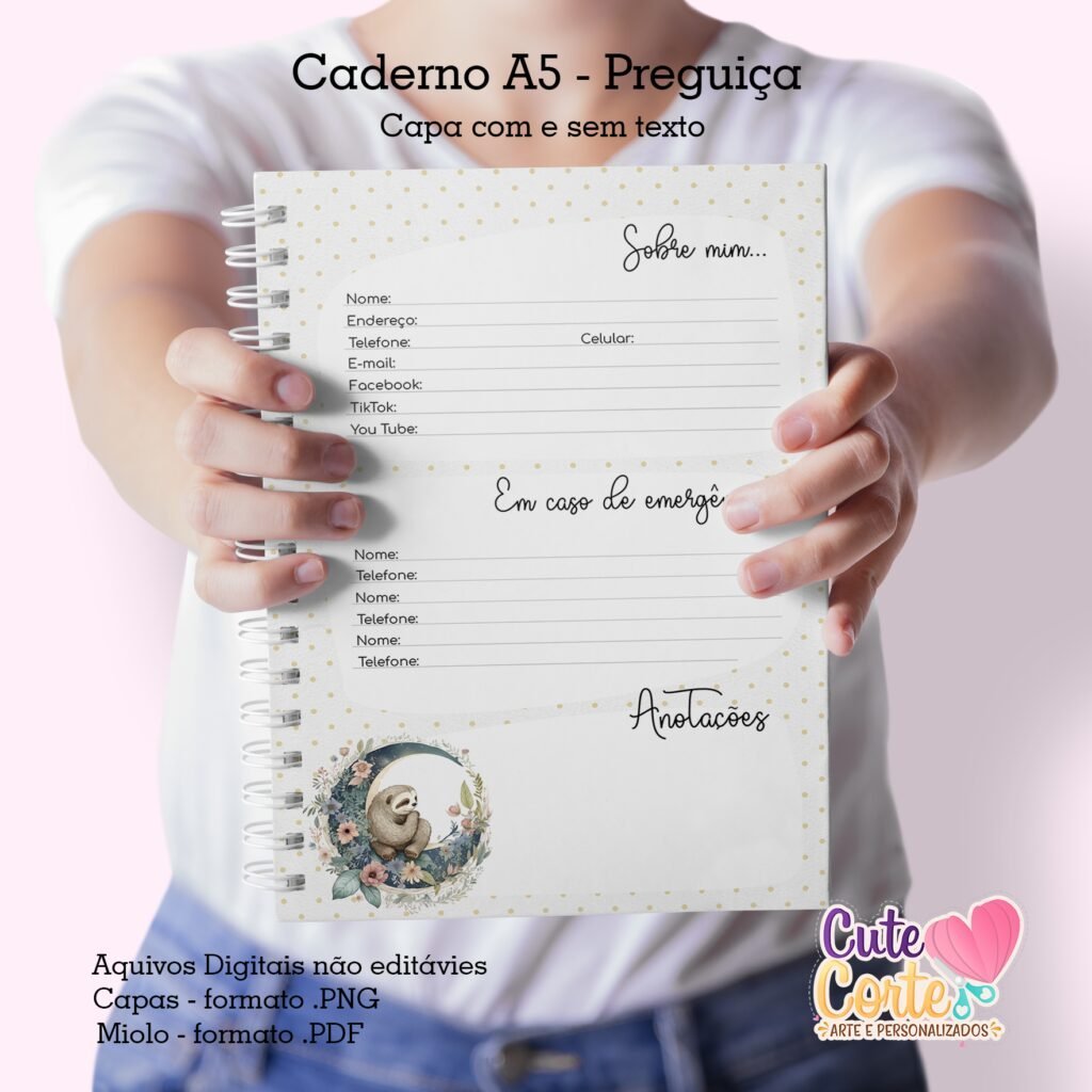 Mock2-2.jpg Caderno Pautado A5 + Bloquinho A6 – Preguiça (Cute Corte) - Imagem 4