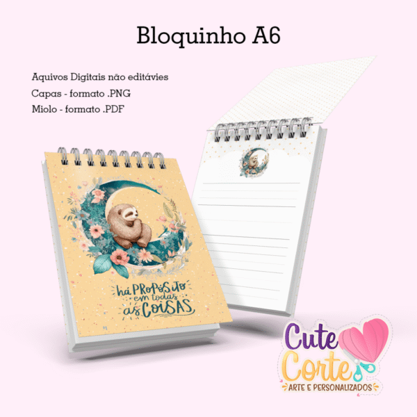 Caderno Pautado A5 + Bloquinho A6 – Preguiça (Cute Corte) - Imagem 2