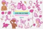 Pacote clipart fofo de outubro rosa