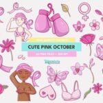 Pacote clipart fofo de outubro rosa
