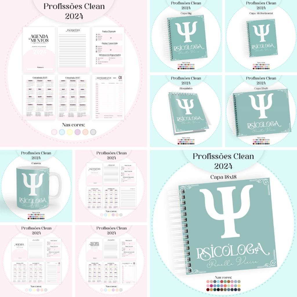 Pamella-Profissoes-Clean-Feminino-1.jpg 35 Profissões 2024 - Coleção Clean Feminino - 20 Cores Capas | 06 Cores Miolos (Pamella) - Imagem 1