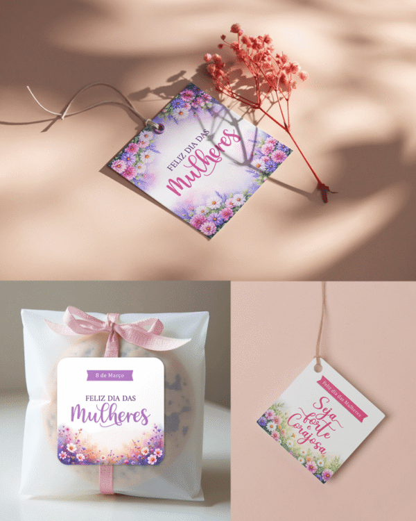 Kit Printable - Tag ou Adesivo Quadrada Dia das Mulheres - Port/Inglês/Esp - Imagem 2