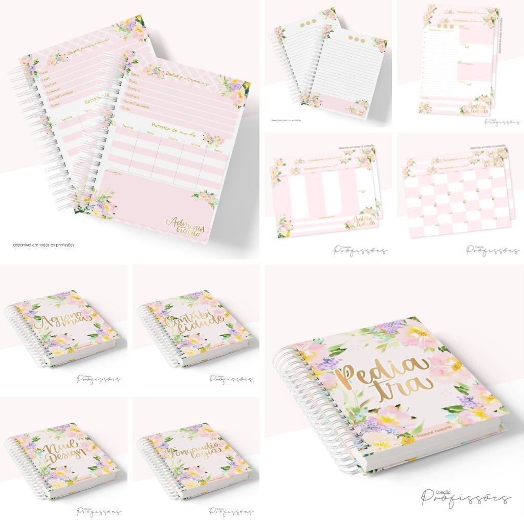 Profissoes-Floral Combo Profissões Floral Capas | Miolo Planner | Miolo Pautado | Canecas - Imagem 1