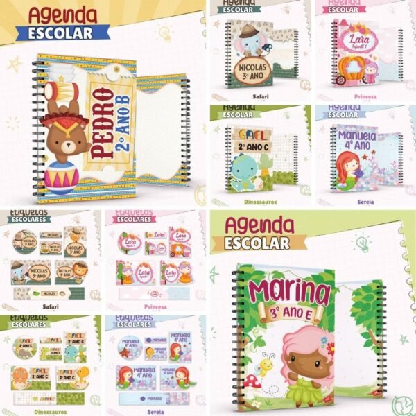 Combo Escolar Agendas | Miolo Neutro | Etiquetas - Imagem 1