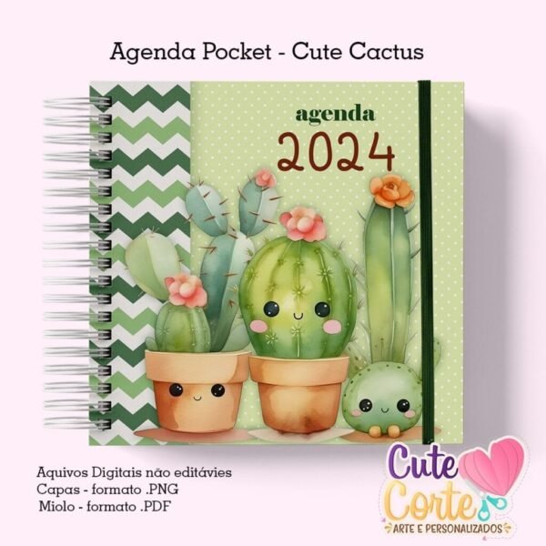 Agenda Pocket ( 4 capas/1miolo) - Cactus Cute 1DPP - Imagem 1