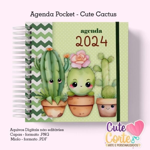 Agenda Pocket ( 4 capas/1miolo) - Cactus Cute 1DPP - Imagem 2