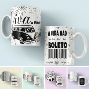 5 Estampas Canecas - Frases