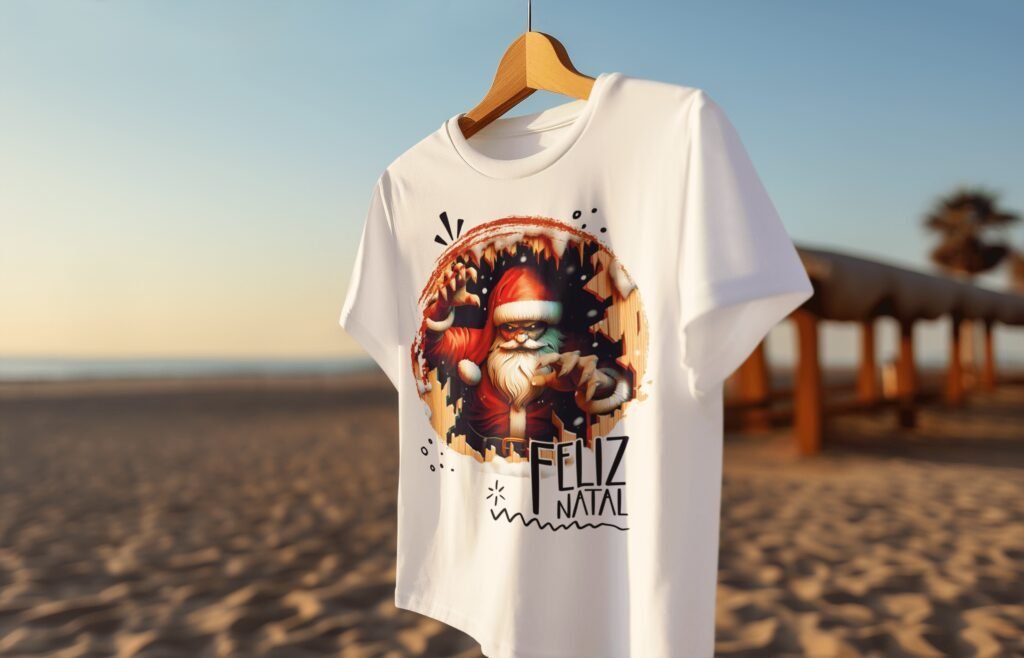 ai-generated-mockup-of-a-crewneck-t-shirt-placed-on-a-hanger-at-the-beach-m33563-2.jpg Estampas Noel de Terror - Camisas (Ana Melin) - Imagem 5