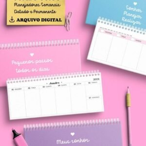 Combo 8 arquivos Desk Planner Semanal Permanente e Datado 2024