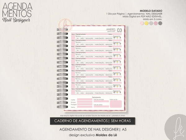 Miolo Agendamento Nail Designer Datado 2024 | Sem Horas - Imagem 1