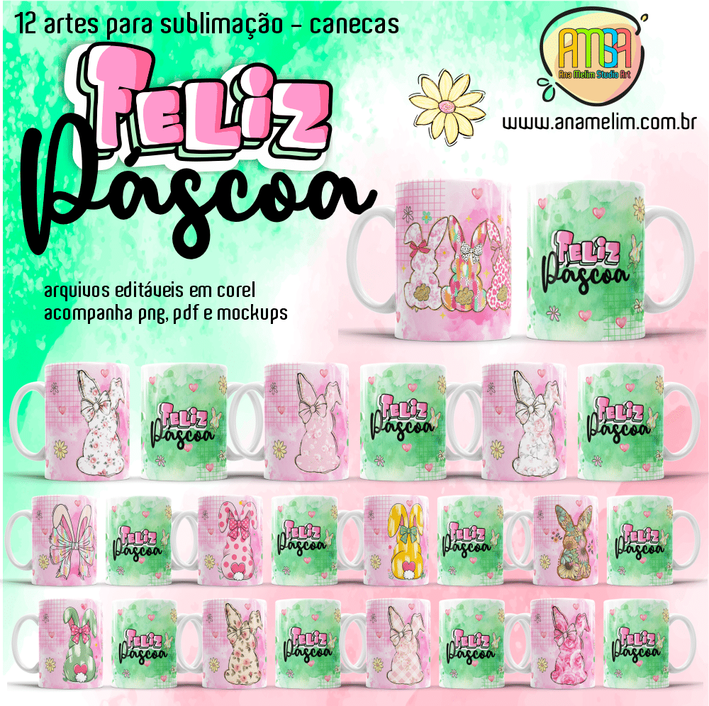 capa Páscoa Feliz Aquarela - Estampas Canecas - Imagem 1