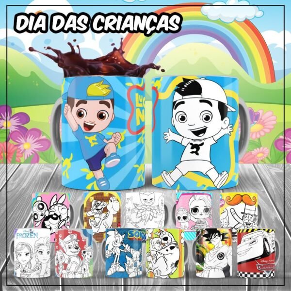 Combo 20 Artes Canecas Colorir - Dia das Crianças - Imagem 1