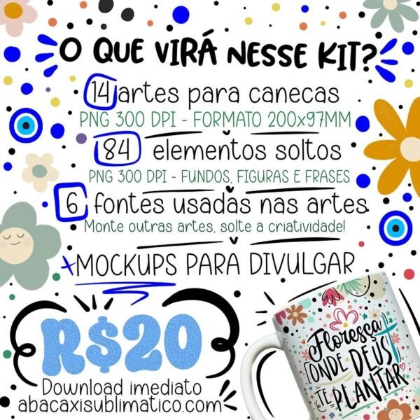Kit Artes Canecas - Motivação Vol. 1 (Abacaxi Sublimático) - Imagem 2