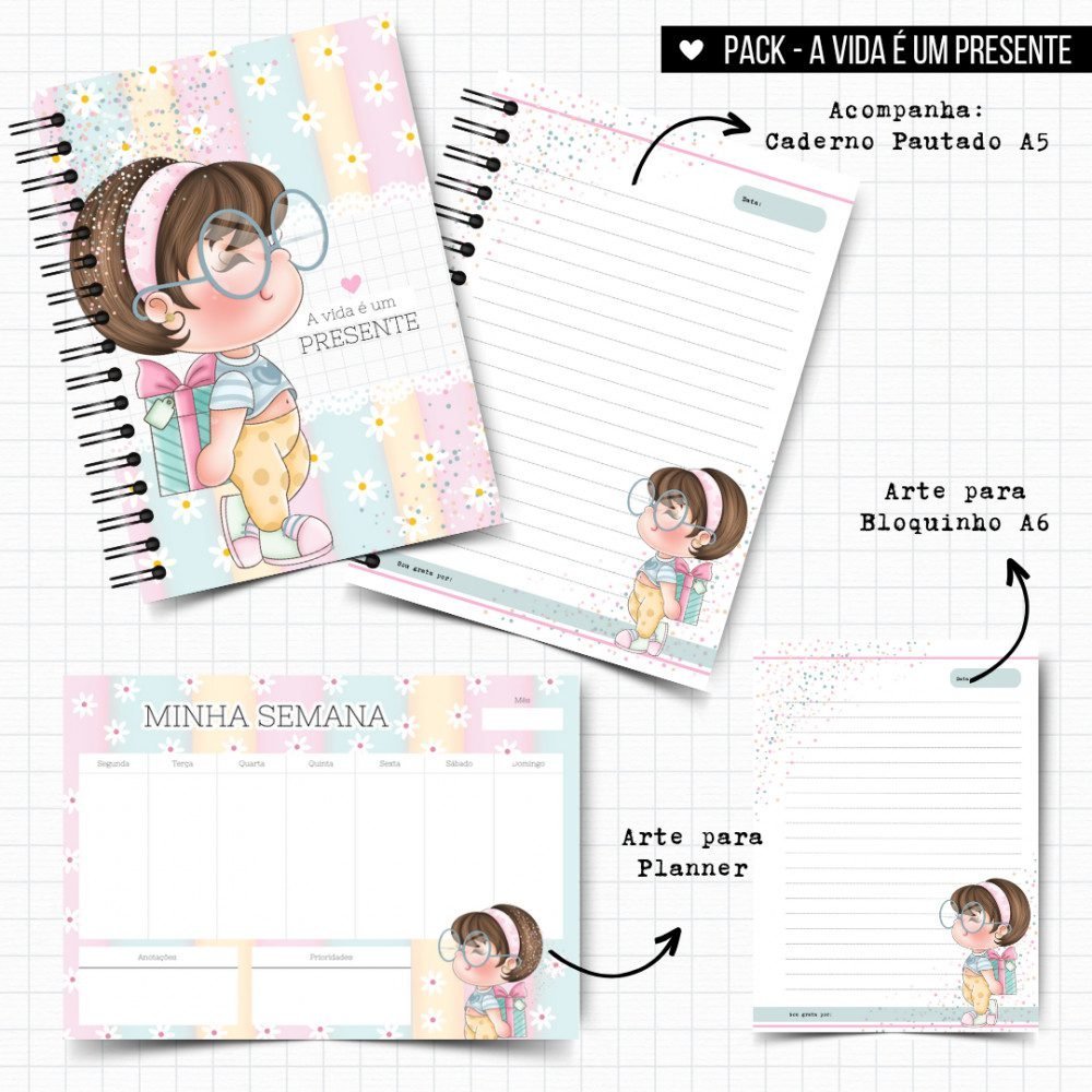 large-3-5.jpg Pack Caderno | Planner | Bloco - A vida é um presente! - Imagem 1