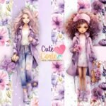 Kit Digital – Aquarela Lilás (8 Papéis Digitais + 40 Cliparts) - Imagem 3