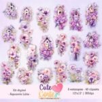 Kit Digital – Aquarela Lilás (8 Papéis Digitais + 40 Cliparts) - Imagem 4