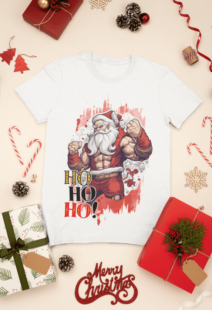 mockup-of-a-t-shirt-surrounded-by-christmas-presents-and-decorations-30632-1 Estampas Papai Noel Bombado - Camisas (Ana Melin) - Imagem 13