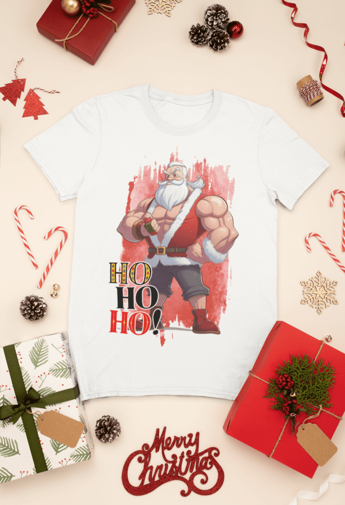 mockup-of-a-t-shirt-surrounded-by-christmas-presents-and-decorations-30632-12 Estampas Papai Noel Bombado - Camisas (Ana Melin) - Imagem 5
