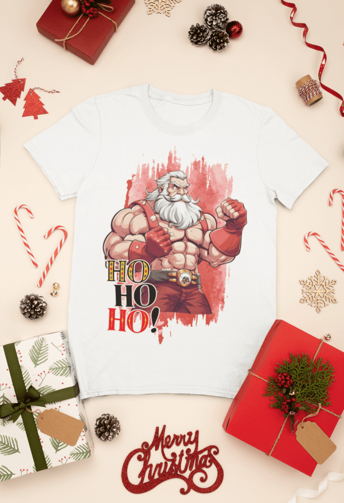mockup-of-a-t-shirt-surrounded-by-christmas-presents-and-decorations-30632-14 Estampas Papai Noel Bombado - Camisas (Ana Melin) - Imagem 3