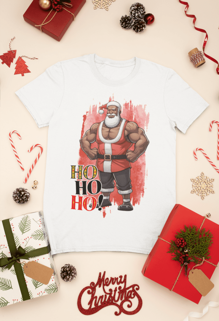 mockup-of-a-t-shirt-surrounded-by-christmas-presents-and-decorations-30632-16 Estampas Papai Noel Bombado - Camisas (Ana Melin) - Imagem 17