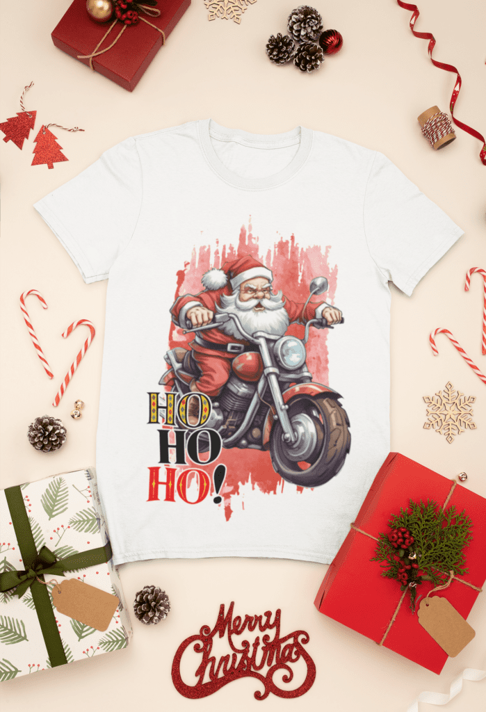 mockup-of-a-t-shirt-surrounded-by-christmas-presents-and-decorations-30632-4 Estampas Papai Noel Bombado - Camisas (Ana Melin) - Imagem 11