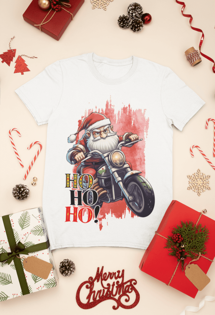 mockup-of-a-t-shirt-surrounded-by-christmas-presents-and-decorations-30632-5 Estampas Papai Noel Bombado - Camisas (Ana Melin) - Imagem 19