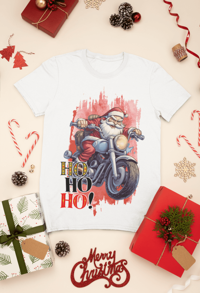 mockup-of-a-t-shirt-surrounded-by-christmas-presents-and-decorations-30632-6 Estampas Papai Noel Bombado - Camisas (Ana Melin) - Imagem 10
