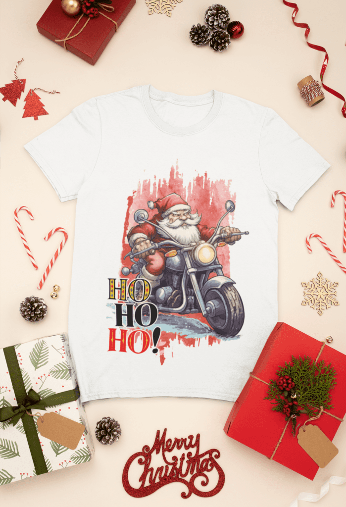 mockup-of-a-t-shirt-surrounded-by-christmas-presents-and-decorations-30632-9 Estampas Papai Noel Bombado - Camisas (Ana Melin) - Imagem 7