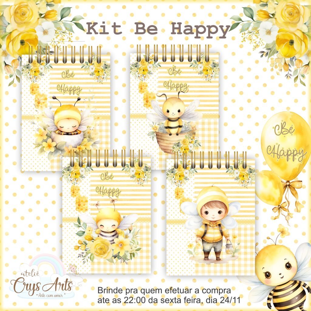 mockup2 Kit Be Happy Baby - Bloco | Caderno | Capas (Clube da Crys) - Imagem 1