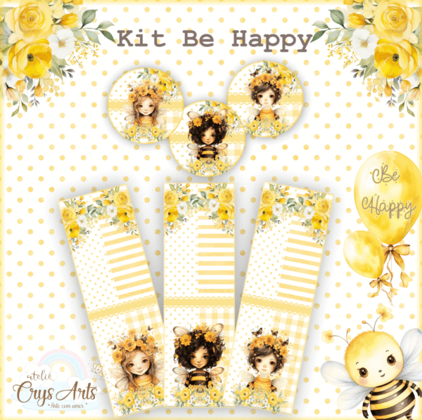 Kit Be Happy - Blocos | Capas | Canecas Rosqueaveis (Clube da Crys) - Imagem 3