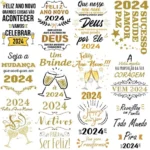 Vetores Pacote 100 Artes Editáveis Ano Novo 2024 Reveillon - Imagem 2