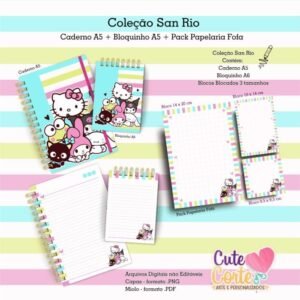Coleção San Rio – Caderno A5 _ Bloquinho A6 + Pack Papelaria Fofa
