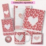 Coleção Corações Aquarela - Kit de Encadernação