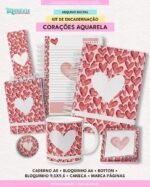 Coleção Corações Aquarela - Kit de Encadernação